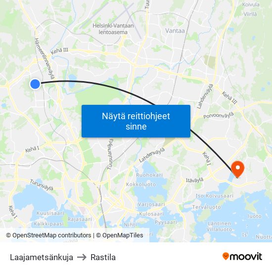 Laajametsänkuja to Rastila map