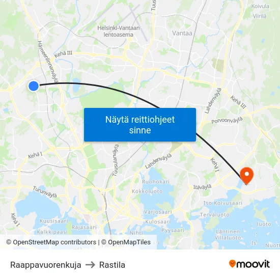 Raappavuorenkuja to Rastila map