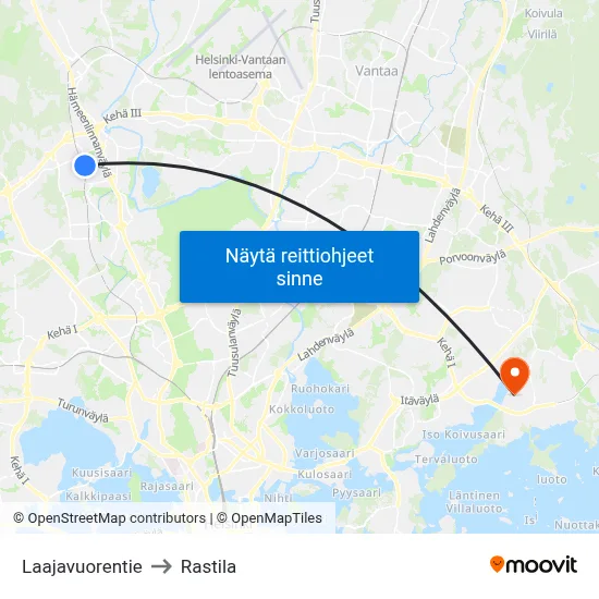 Laajavuorentie to Rastila map
