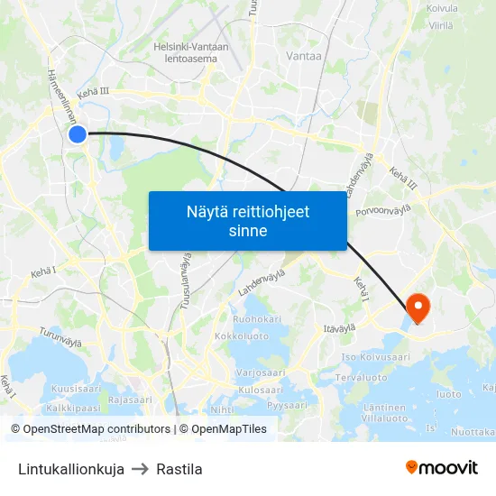 Lintukallionkuja to Rastila map