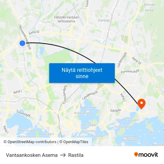 Vantaankosken Asema to Rastila map