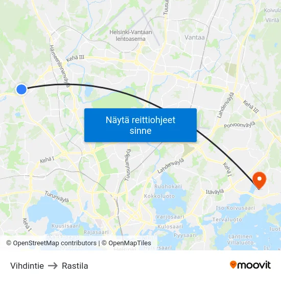 Vihdintie to Rastila map