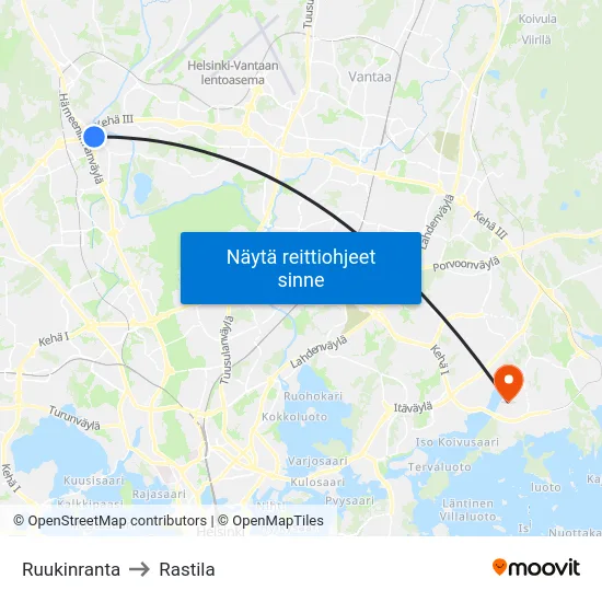 Ruukinranta to Rastila map