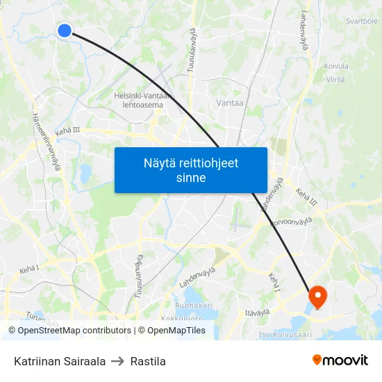Katriinan Sairaala to Rastila map