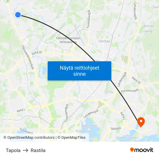 Tapola to Rastila map