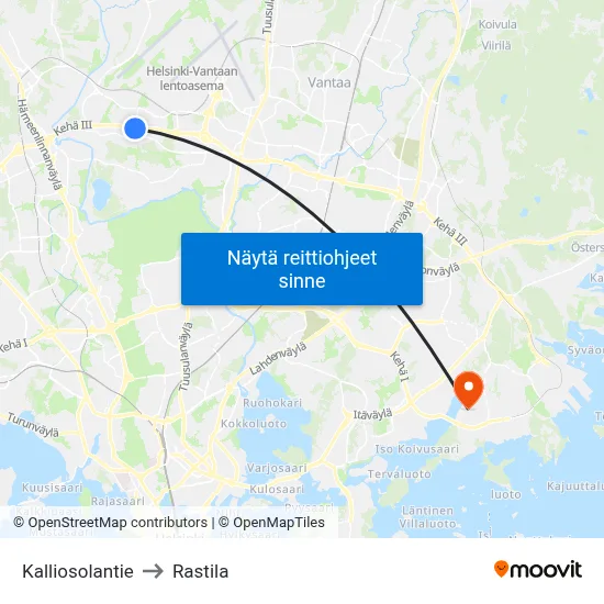 Kalliosolantie to Rastila map