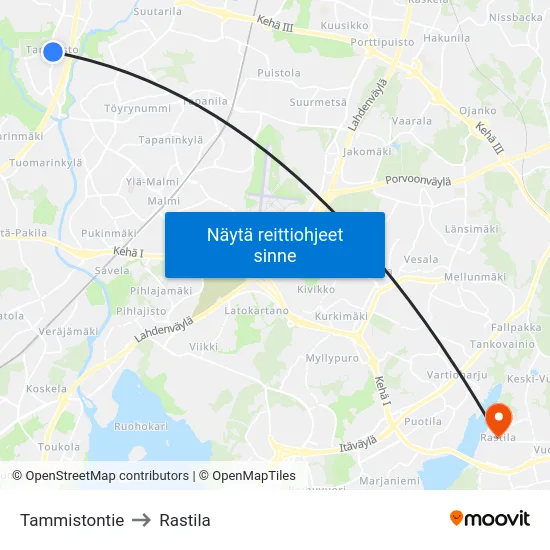 Tammistontie to Rastila map