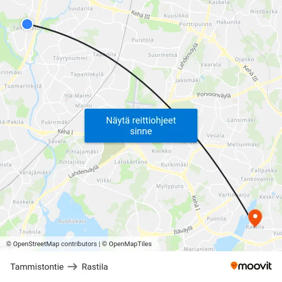 Tammistontie to Rastila map