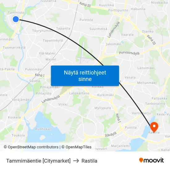 Tammimäentie 🛒 to Rastila map