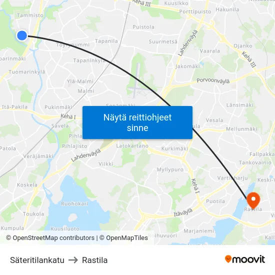 Säteritilankatu to Rastila map