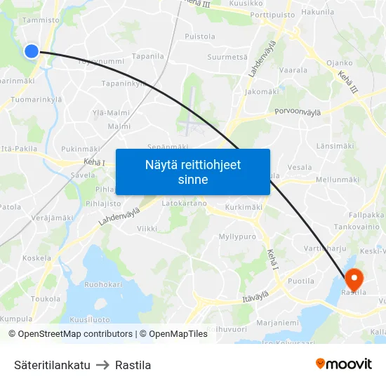 Säteritilankatu to Rastila map