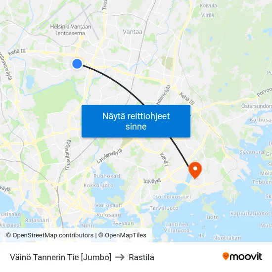 Väinö Tannerin Tie [Jumbo] to Rastila map