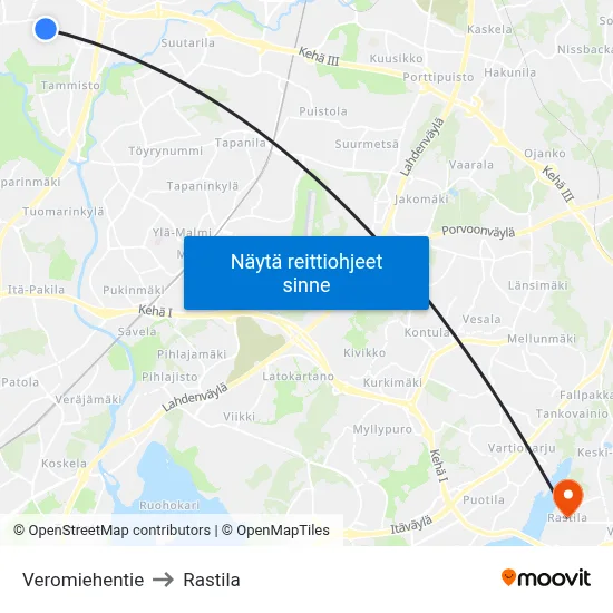 Veromiehentie to Rastila map