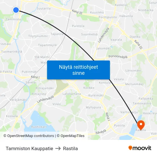 Tammiston Kauppatie to Rastila map