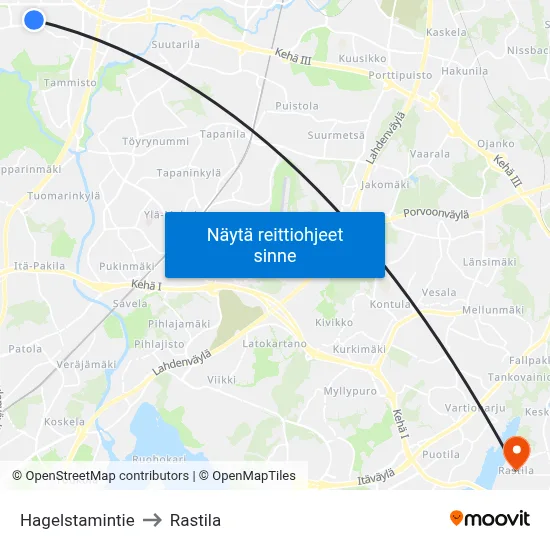 Hagelstamintie to Rastila map