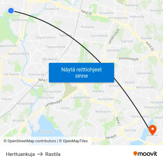 Herttuankuja to Rastila map