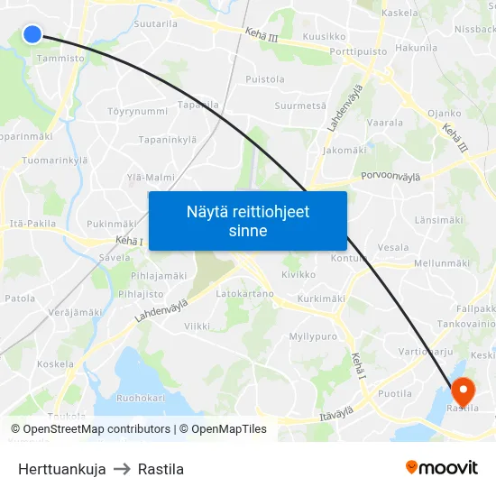 Herttuankuja to Rastila map