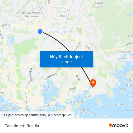 Tasetie to Rastila map