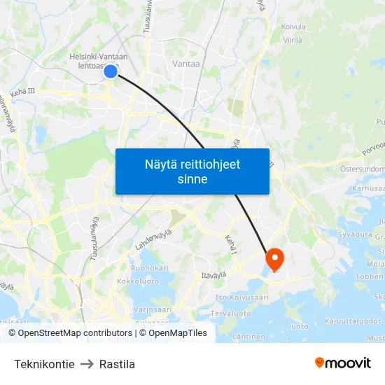 Teknikontie to Rastila map