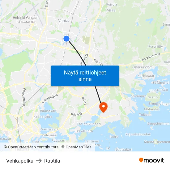 Vehkapolku to Rastila map
