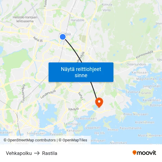 Vehkapolku to Rastila map