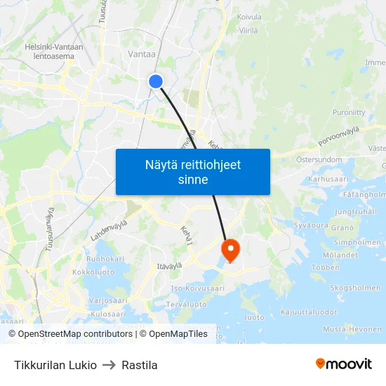 Tikkurilan Lukio to Rastila map