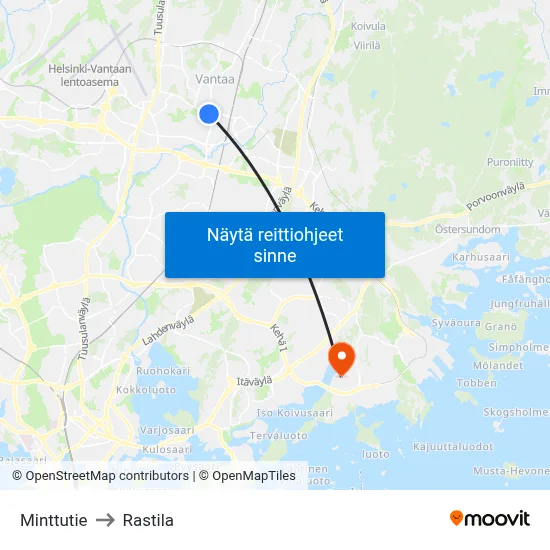 Minttutie to Rastila map