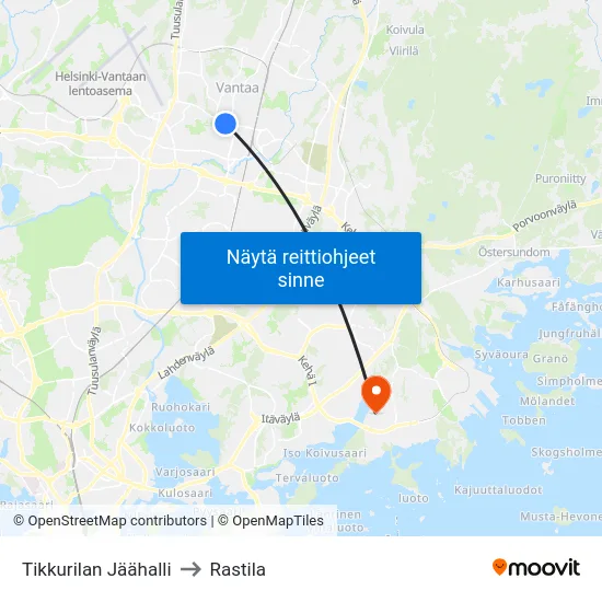 Tikkurilan Jäähalli to Rastila map