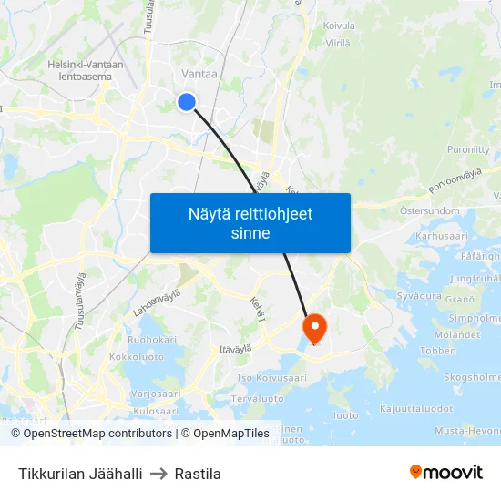 Tikkurilan Jäähalli to Rastila map
