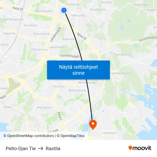 Pelto-Ojan Tie to Rastila map