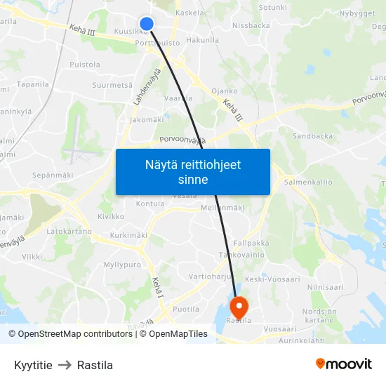 Kyytitie to Rastila map