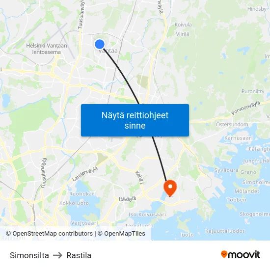 Simonsilta to Rastila map