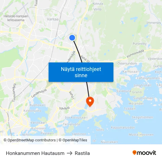 Honkanummen Hautausm to Rastila map