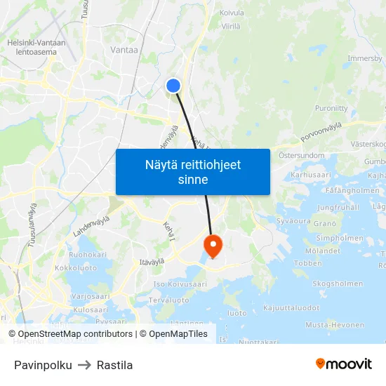 Pavinpolku to Rastila map