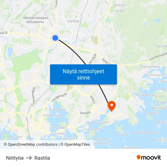 Niittytie to Rastila map