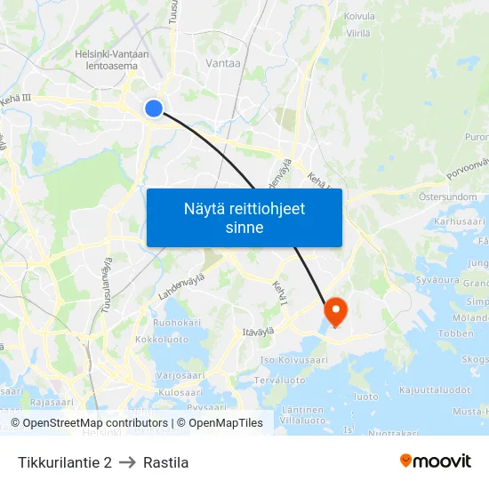 Tikkurilantie 2 to Rastila map