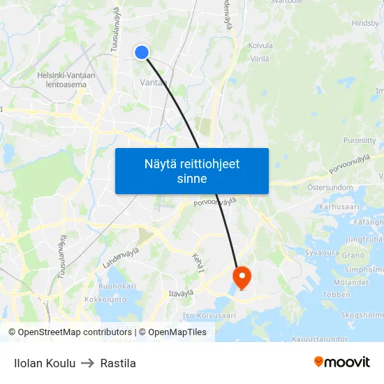 Ilolan Koulu to Rastila map