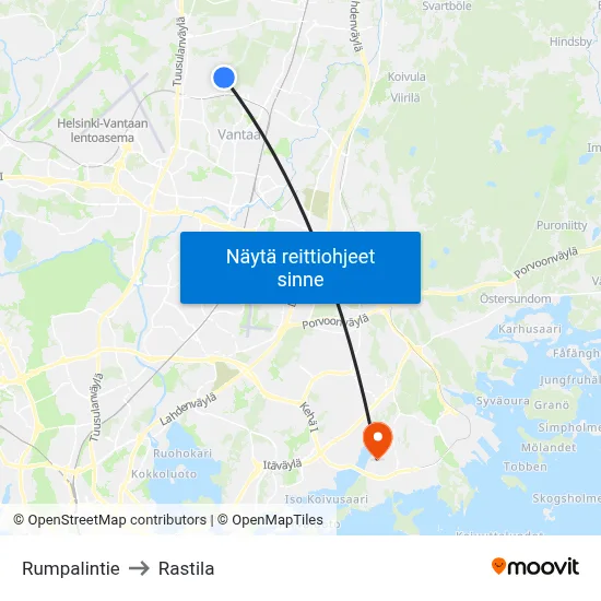 Rumpalintie to Rastila map