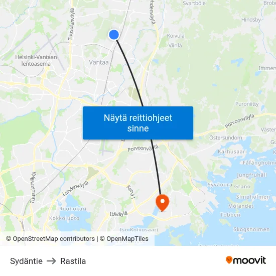 Sydäntie to Rastila map