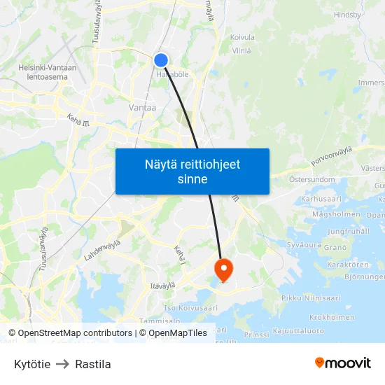 Kytötie to Rastila map