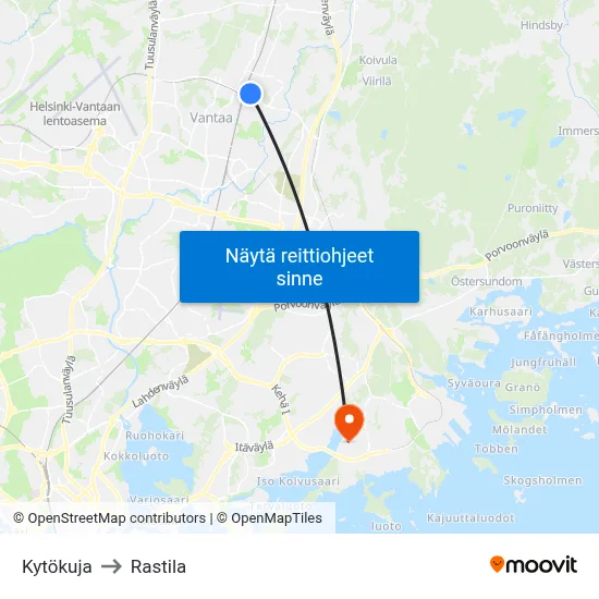 Kytökuja to Rastila map