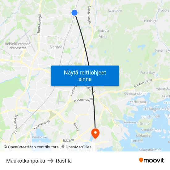 Maakotkanpolku to Rastila map