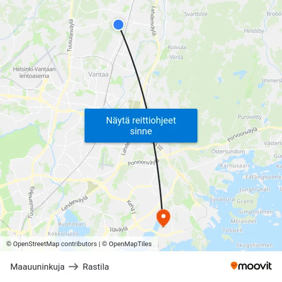 Maauuninkuja to Rastila map