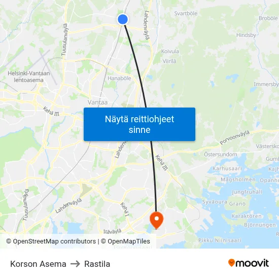 Korson Asema to Rastila map