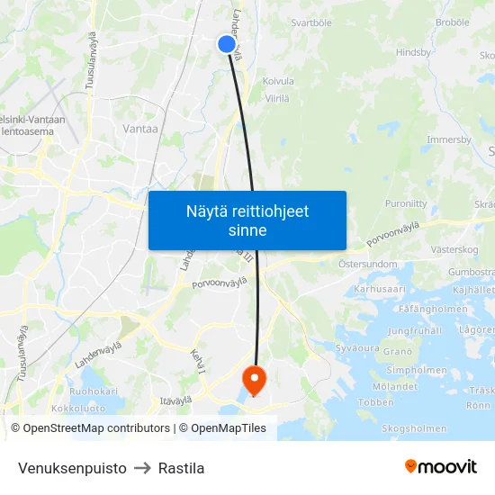 Venuksenpuisto to Rastila map