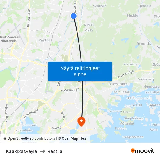 Kaakkoisväylä to Rastila map
