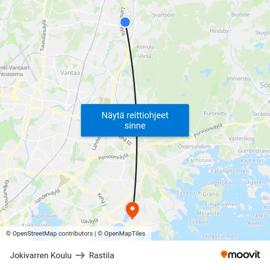 Jokivarren Koulu to Rastila map