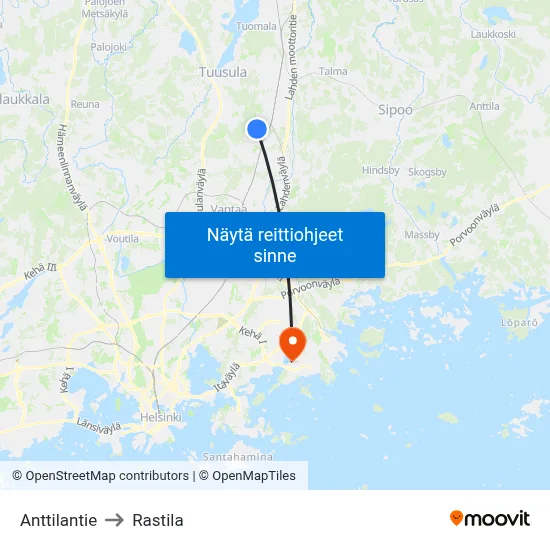Anttilantie to Rastila map