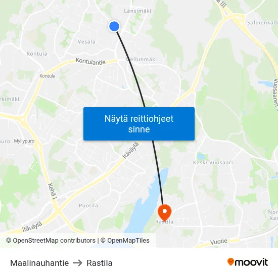 Maalinauhantie to Rastila map