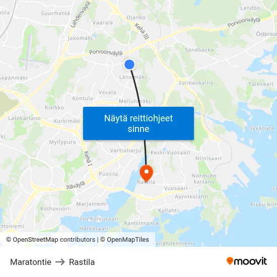 Maratontie to Rastila map